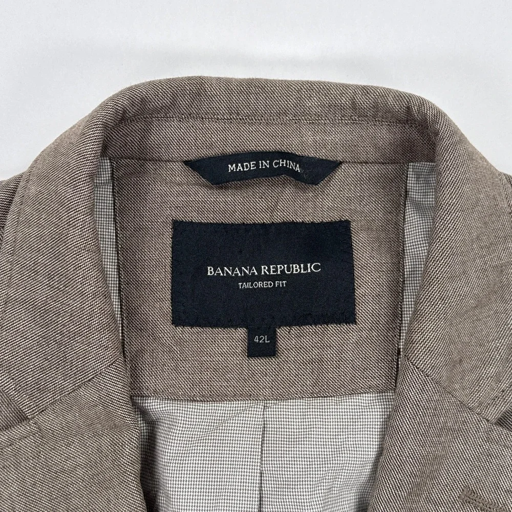 Banana Republic Mens Blazer 42L‎ Brown Tailored Fit Elbow Patch Academic Cotton